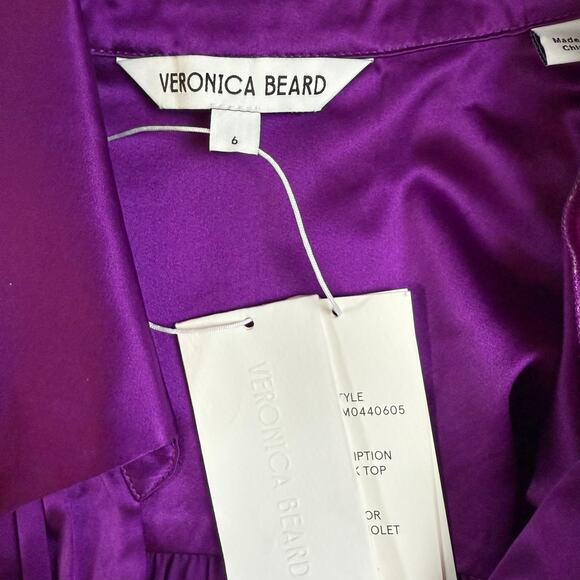 New VERONICA BEARD Rozik Stretch-Silk Purple Charmeuse Top - Picture 7 of 7